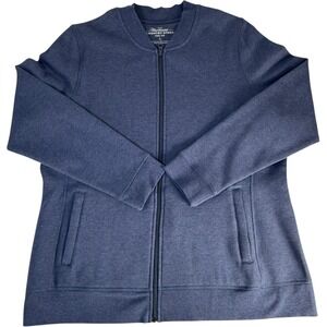 The Vermont Country Store Men's Blue Full Zip Bomber Jacket Size L‎ Cotton Blend